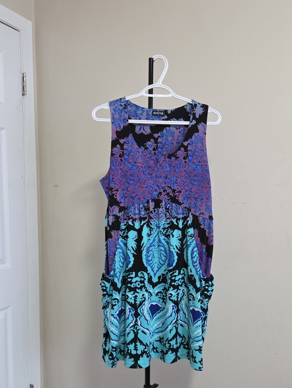 Onyx Sleeveless Midi Dress in Purple & Teal